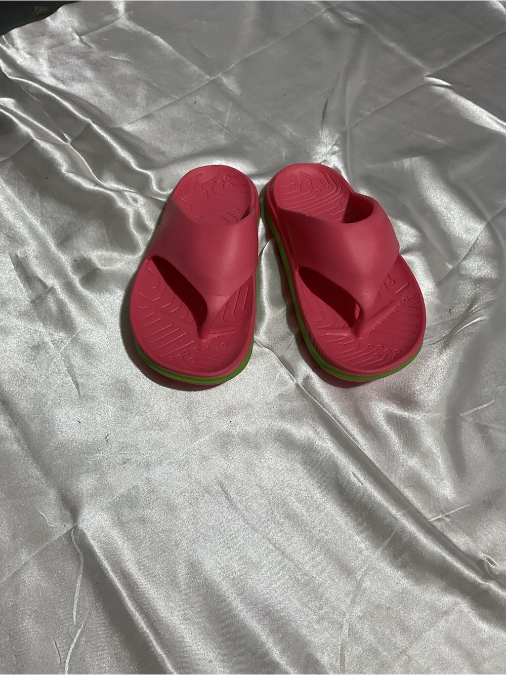 Women's Pink Slide Sandals with Green Trim